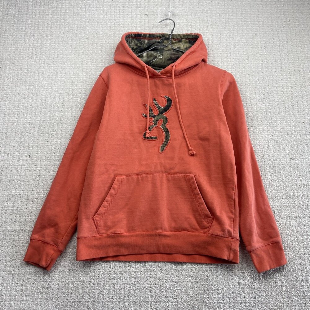 Browning Hunting Women's Pink Hoodie Sweatshirt Pullover Size M Camo Logo